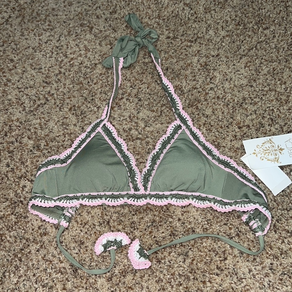 Becca Crochet Grean and Pink Bikini Top